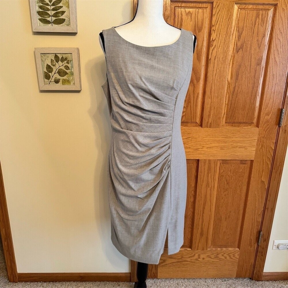 Calvin Klein Dress Womens Size 12 Gray Ruched Sheath Bodycon Sleeveless
